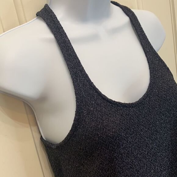 Zara Basic Evening Medium Navy Blue Metallic Shimmer Racerback Zipper Sexy Top - Picture 3 of 7